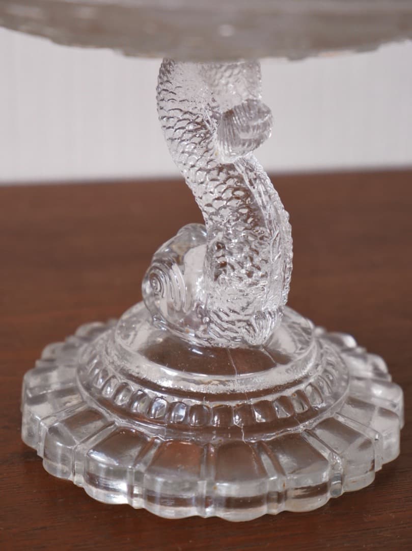 フランス　19世紀　ヴィクトリアンガラス　菓子器　高足皿　アンティークQ2206