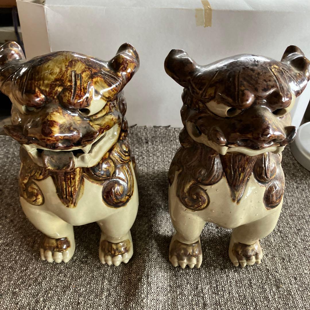 沖縄陶器　胡差焼　シーサー　対　2体　焼物　厄除　守神　陶器