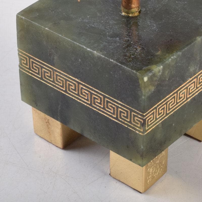 中国　松源工芸　玉石白玉彫刻　花　置物　証書・ケース・箱付　C　9108