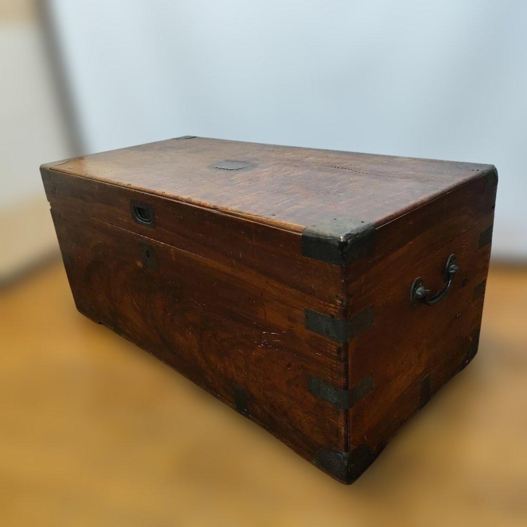アンティーク 木製収納箱 大きめ 真鍮金具 飴色