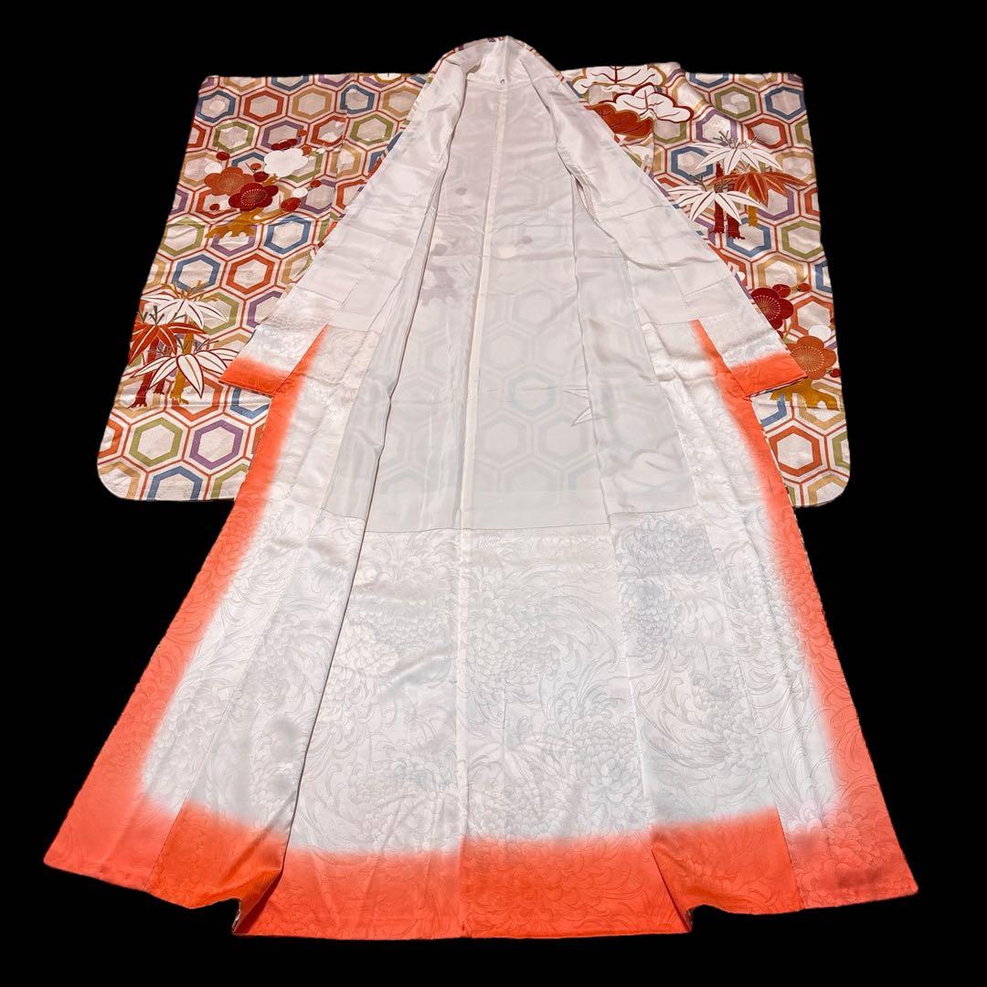 (あ866) 大正ロマン彩る亀甲文様と枝松刺繍 アンティーク振袖㊗️3点セット