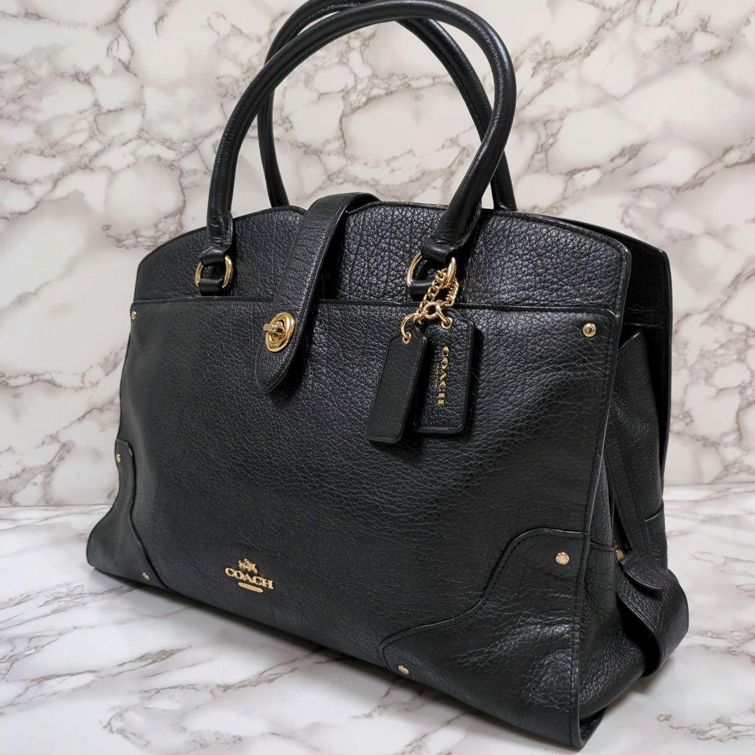 コーチ　マーサー　サッチェル　ペブルドレザー　ハンドバッグ　ターンロック　3室