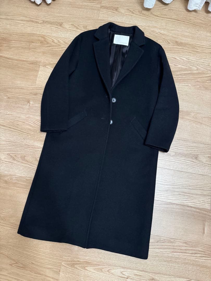 ESTNATION チェスターコート　ドロップショルダー　ブラック　36 ウール