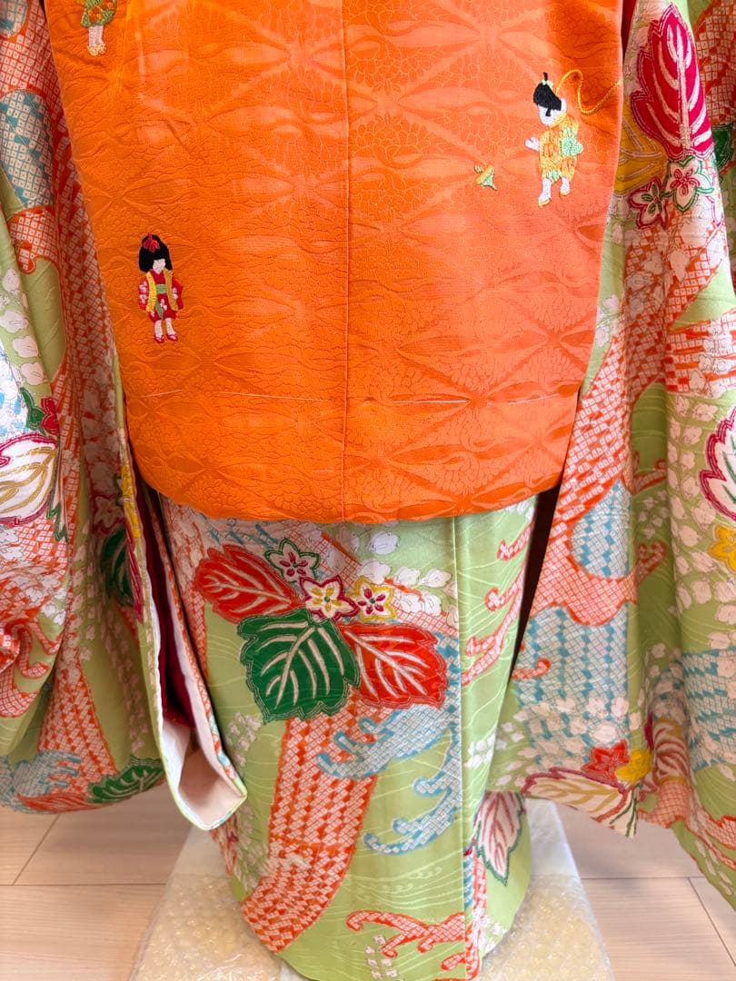 七五三 3歳 4歳 5歳 着物 被布セット 正絹 ヴィンテージ M2509152