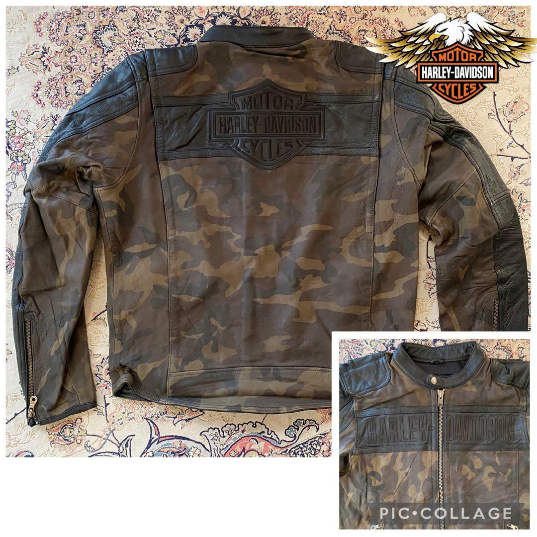 新品未使用HARLEY-DAVIDSON 迷彩レザーロゴジャケット 在庫限り