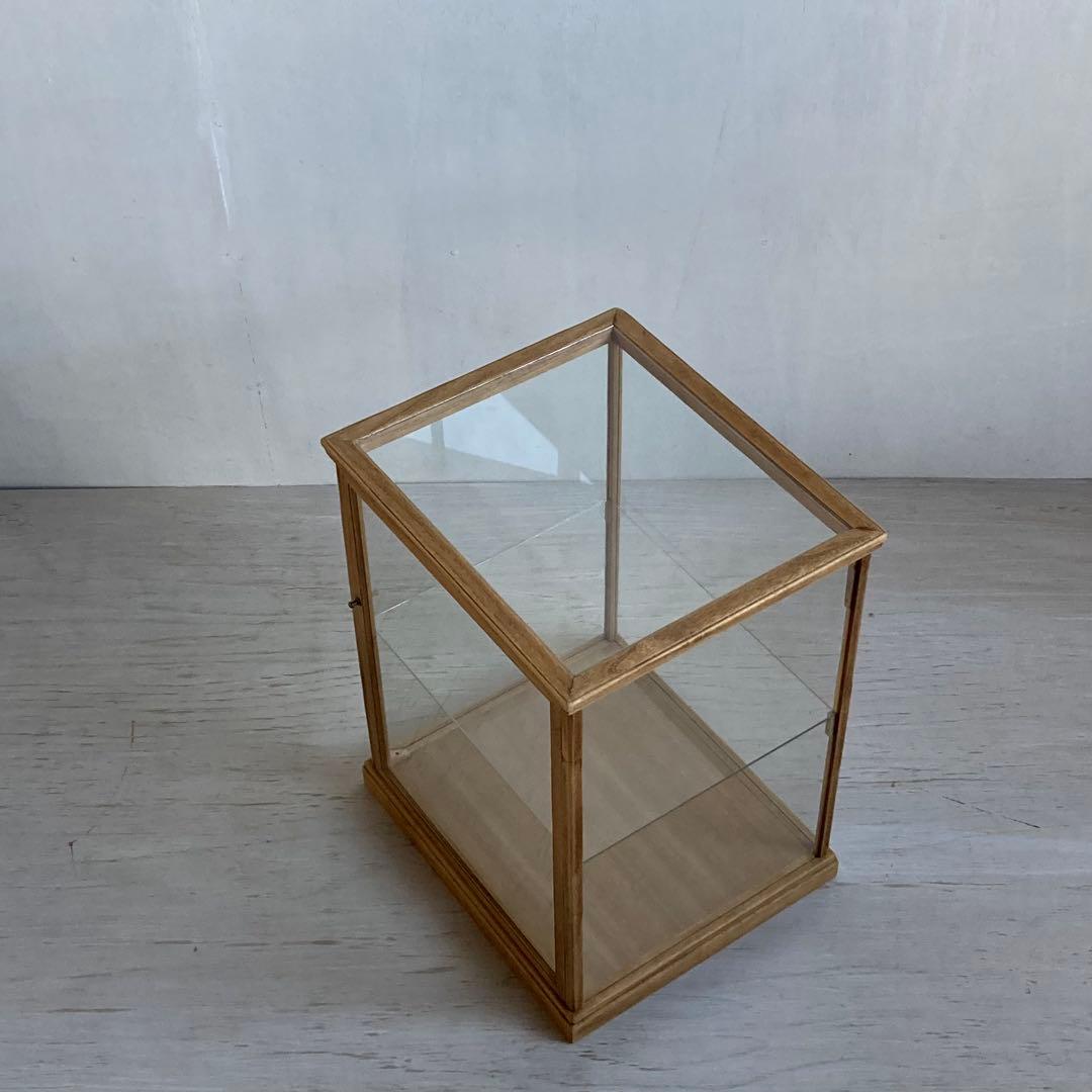 古い木製 ガラスケース 2段 ショーケース 展示ケース 店舗什器 食器棚