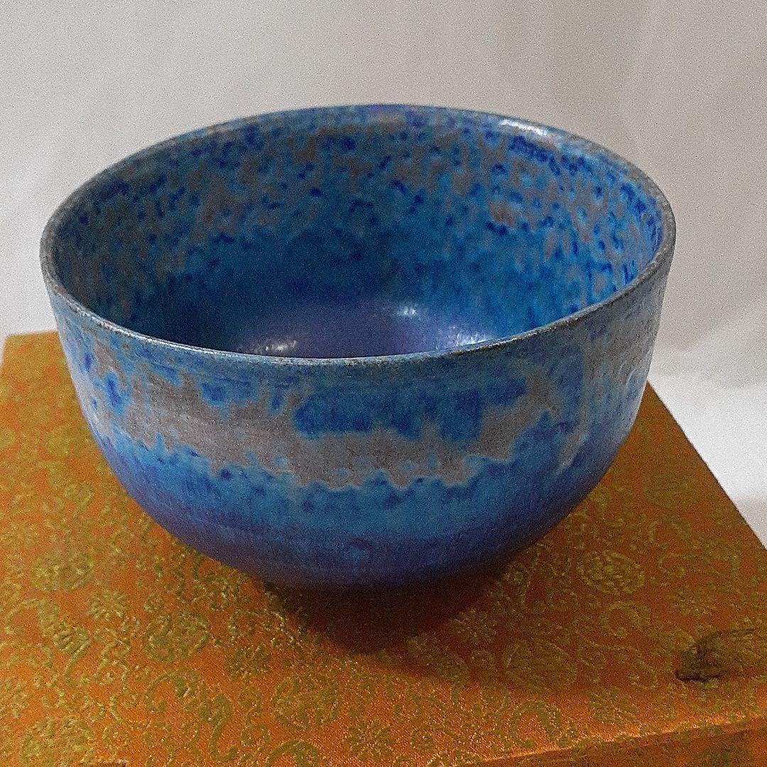 中国建泰焼 孔雀藍 抹茶碗