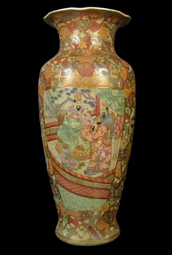 【大型96cm 美品】薩摩豪華絢爛 金襴手大名細密絵付 特大 花瓶 飾り壷 大壺