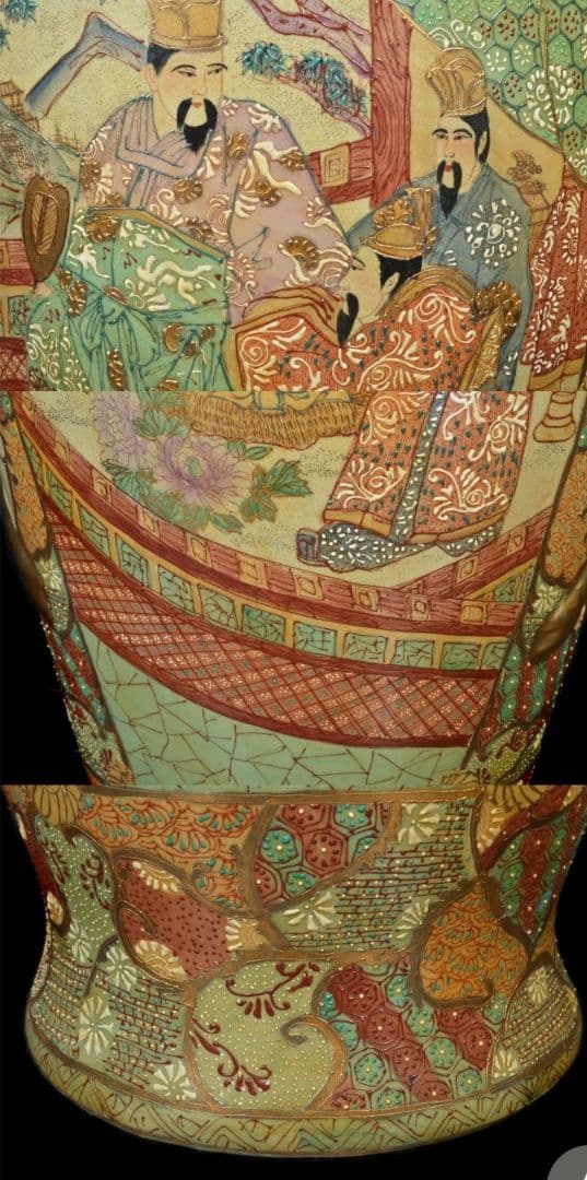 【大型96cm 美品】薩摩豪華絢爛 金襴手大名細密絵付 特大 花瓶 飾り壷 大壺