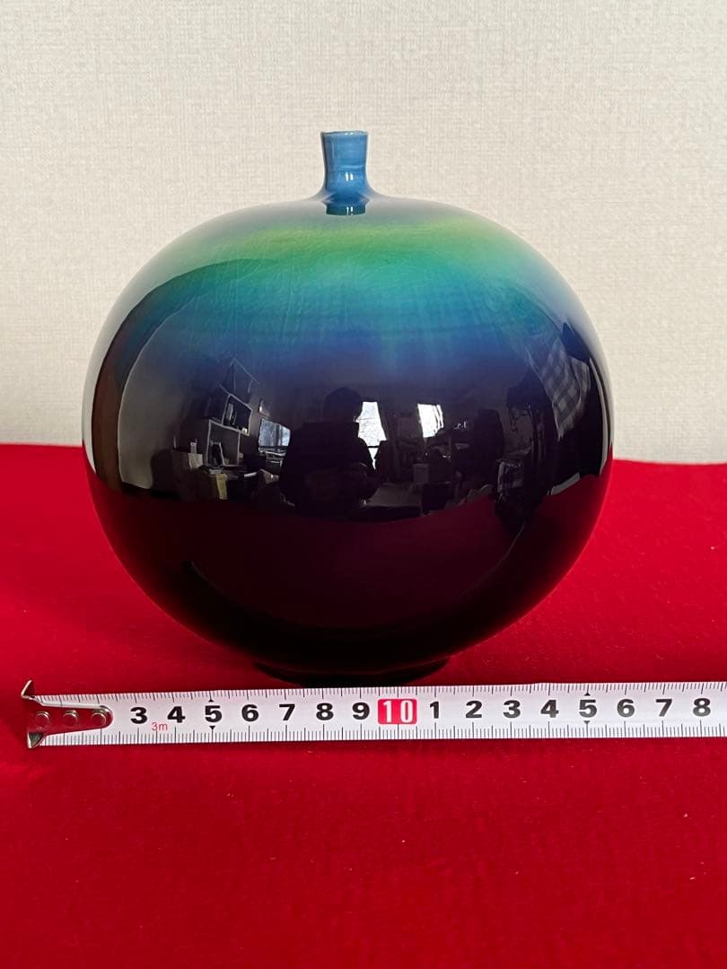 柳雨軒 三代 人間国宝 徳田八十吉（正彦銘）碧明釉 壺 高さ約16㎝ T298