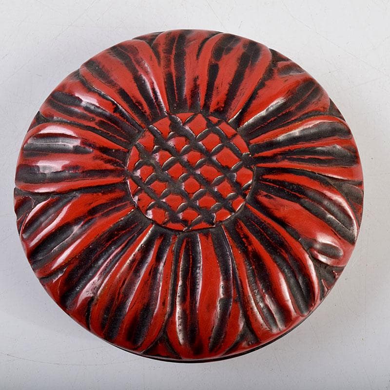 茶道具　剔紅　堆朱　花彫香合　時代箱　V　9267