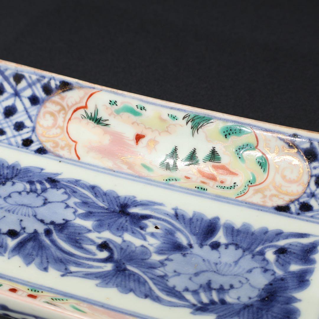 伊万里金襴手　花文長皿　骨董　古伊万里　R0229w3ダB