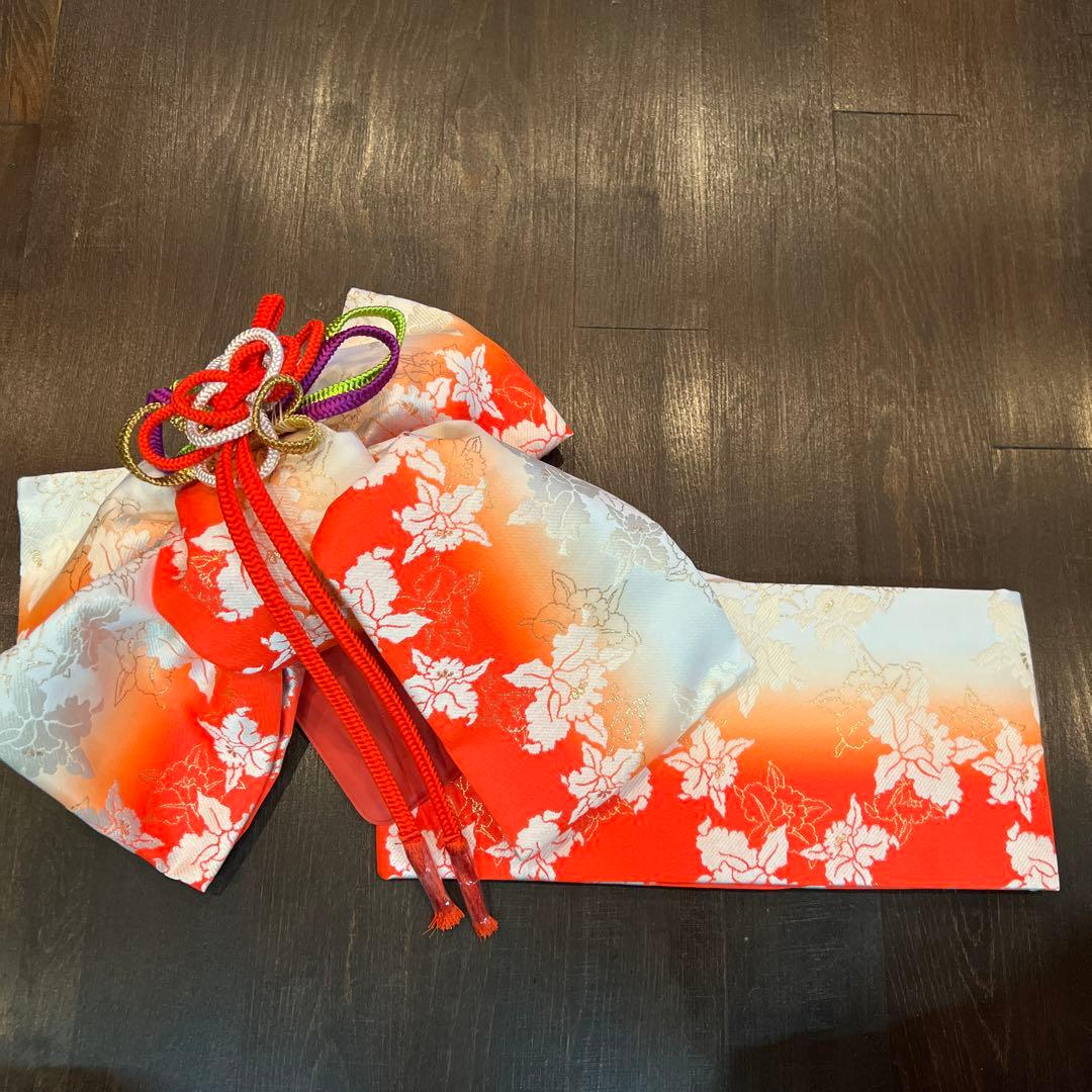 アンティーク 七五三 105cm前後 着物 作り帯 小物一式 フルセット 鼓 赤