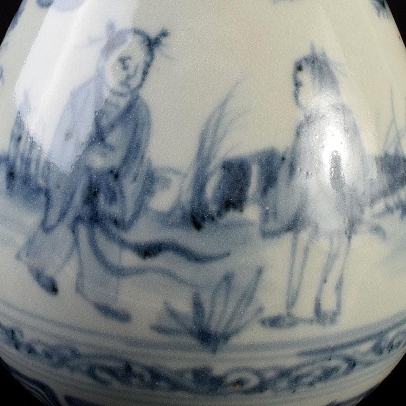 中国　青花　山水人物文　双耳瓶　玉壺春瓶　C　6900