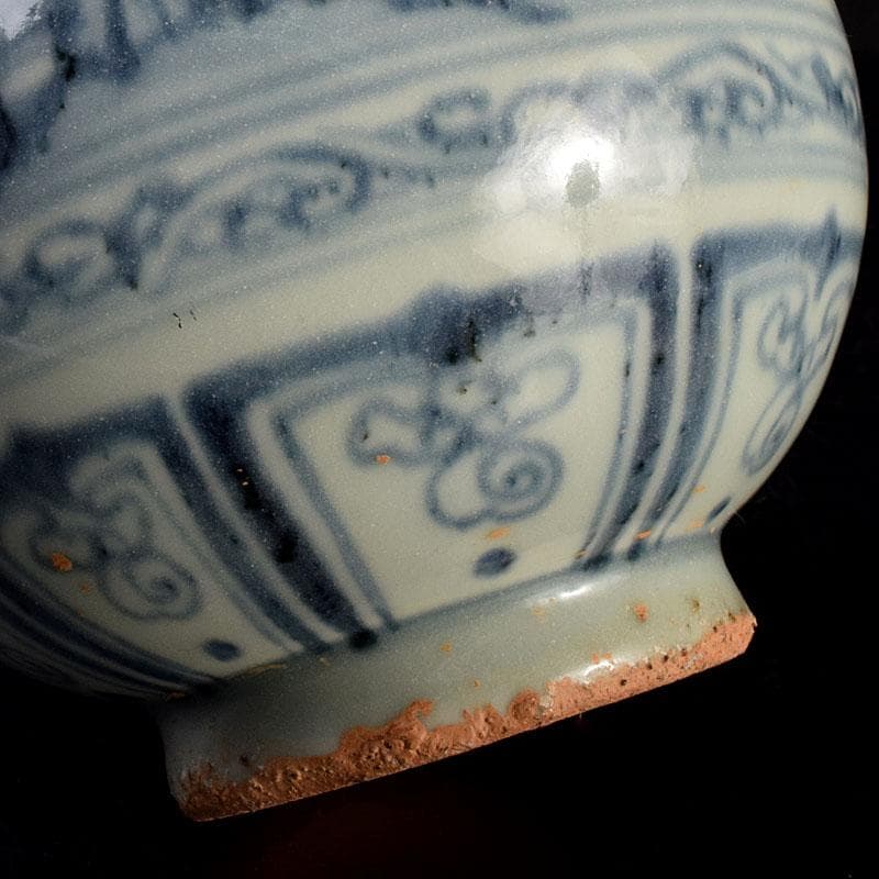 中国　青花　山水人物文　双耳瓶　玉壺春瓶　C　6900