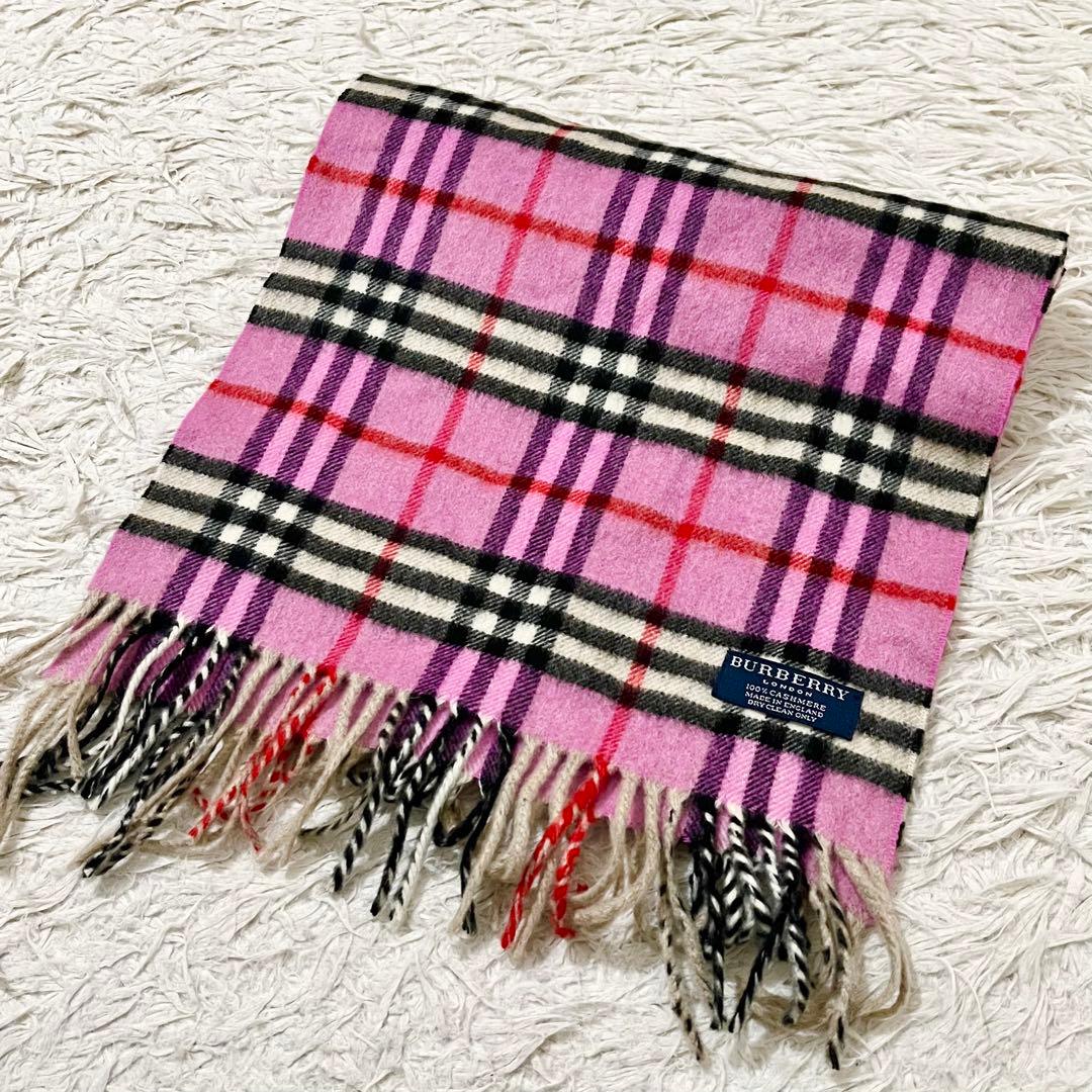 ✨美品✨バーバリーロンドン　マフラー　カシミヤ100%　ノバチェック　ピンク