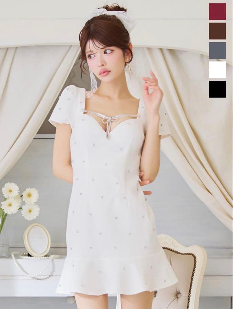 ビジューリボンマーメイドミニドレス/キャバドレス