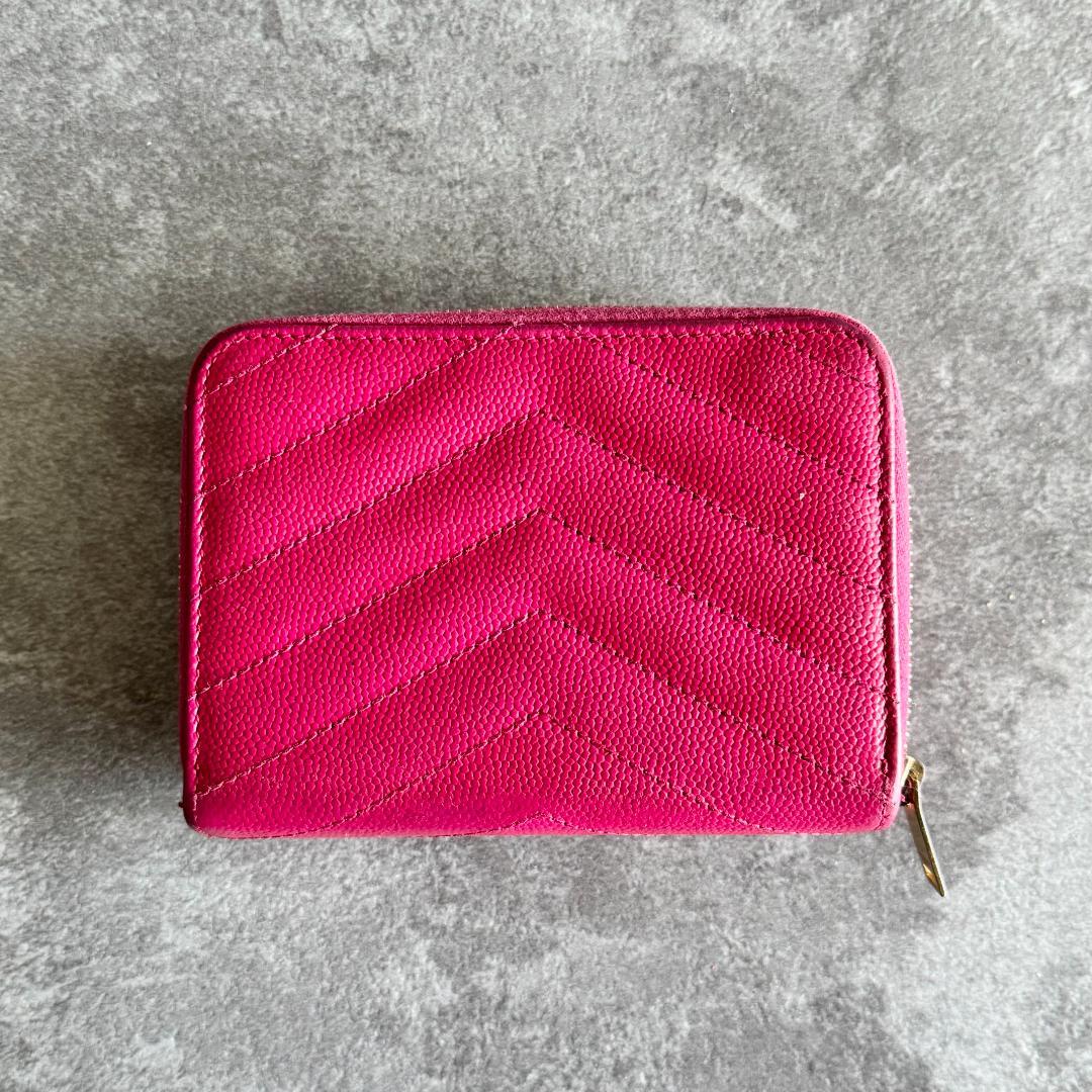 ⭐️サンローラン⭐️ Vステッチ コンパクトウォレット ピンク YSLロゴ