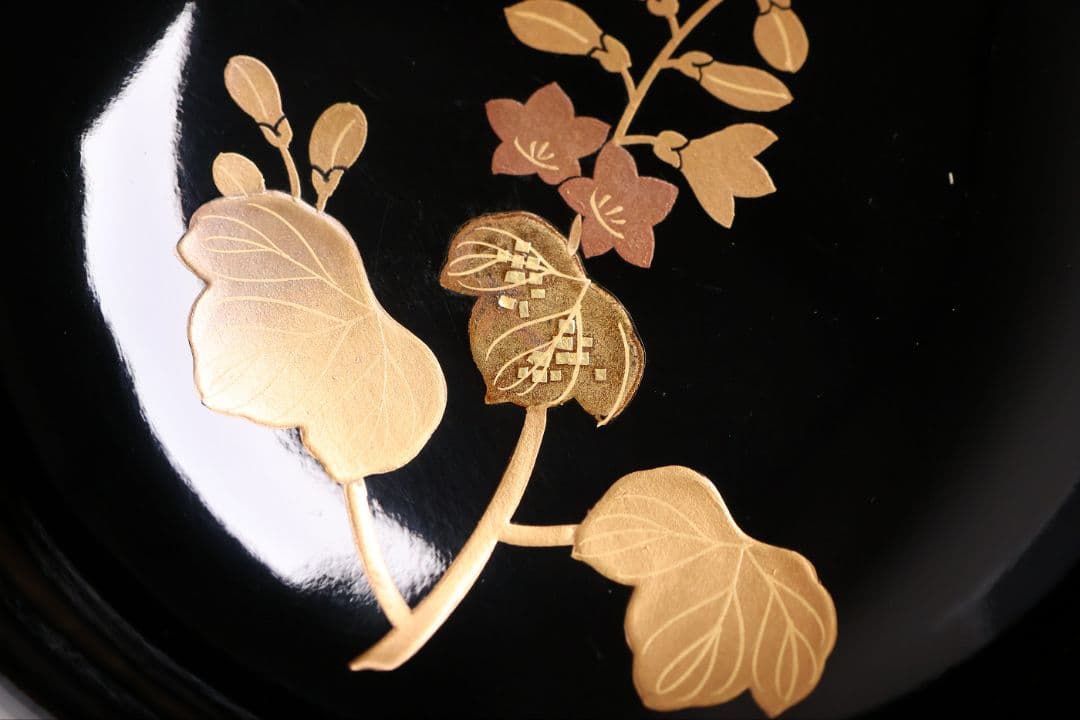 【CM397】天然木漆塗 菊桐鳳凰金蒔絵 黒塗 煮物椀 二客 昭和期 木製漆器