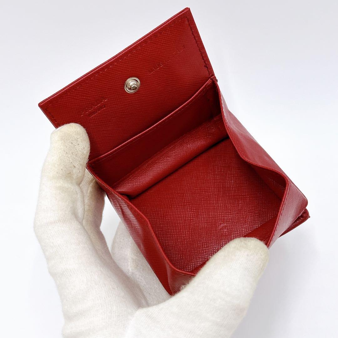 美品 ＊ PRADA プラダ サフィアーノ 三角ロゴ スクエア ケース 赤