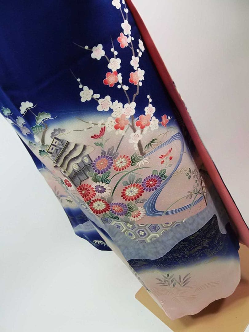 豪華3点セット友禅振袖／茶屋辻文様＊金駒刺繍＊古典風景文様／袋帯・長襦袢付き