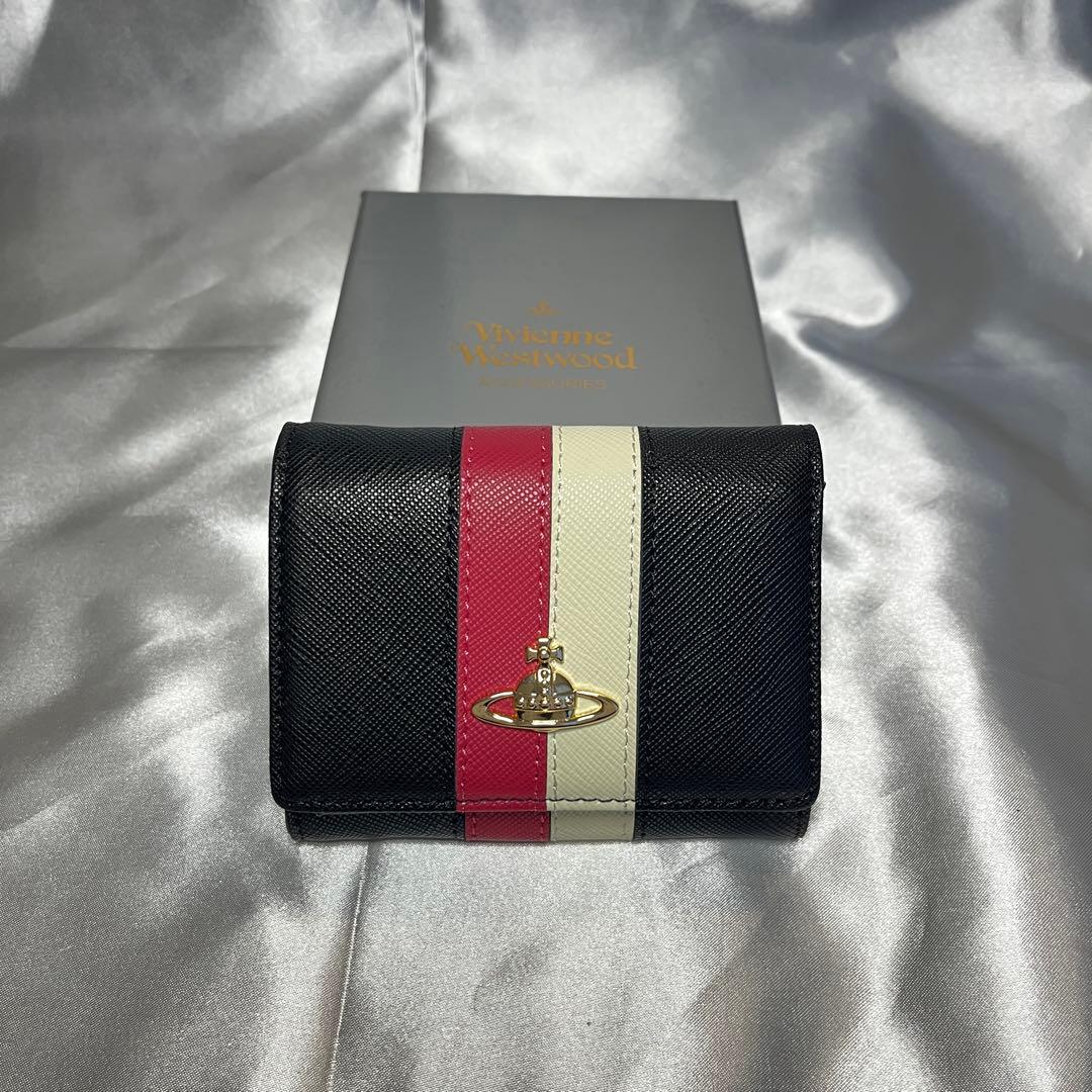新品 Vivienne Westwood ブラック赤白ライン 三つ折り財布