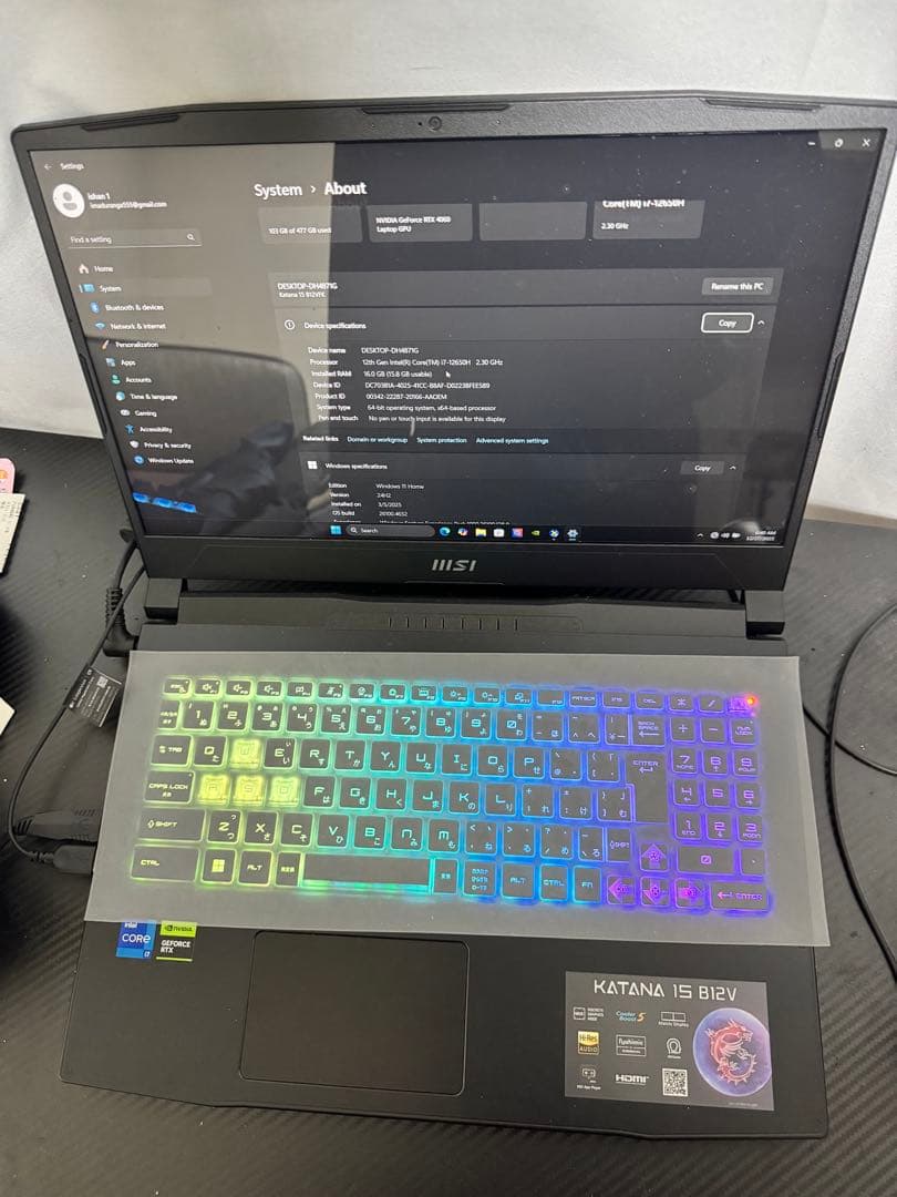 Windowsアクセサリー MSIRTX4060 Katana-15-B12VFK 15.6/Core i7