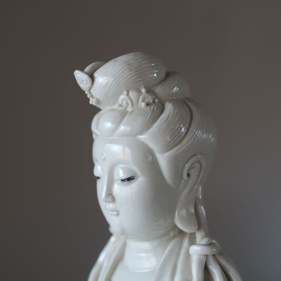 観音像 磁器製 ホワイト 約30cm 白磁 古道具