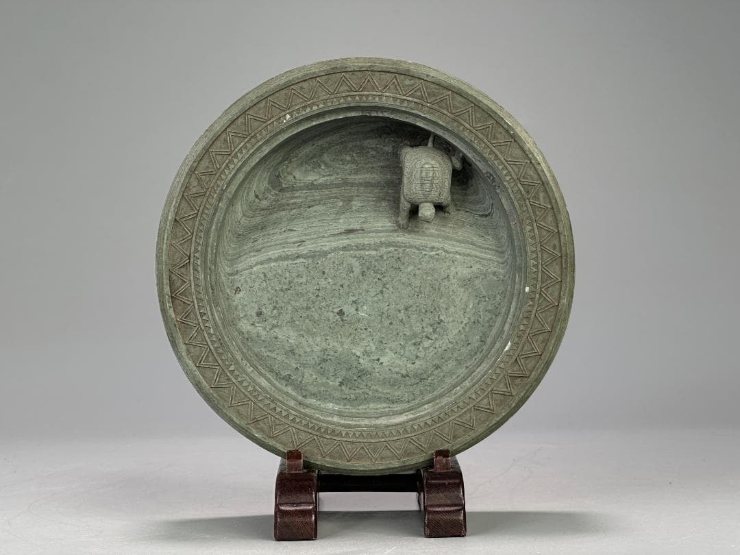 書道具　文房具　硯　緑端渓　丸硯