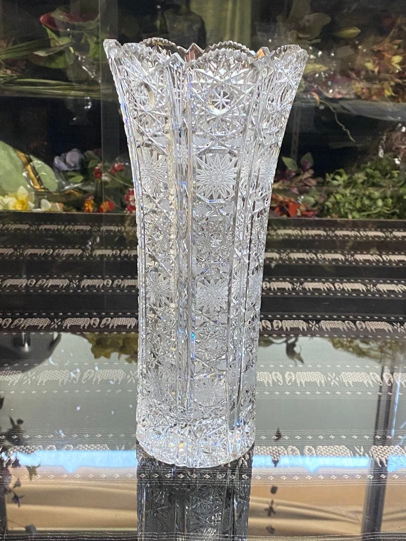 値下！ラスカボヘミア　希少　チェコスロバキア　レトロ切子　ガラス花瓶　高28cm