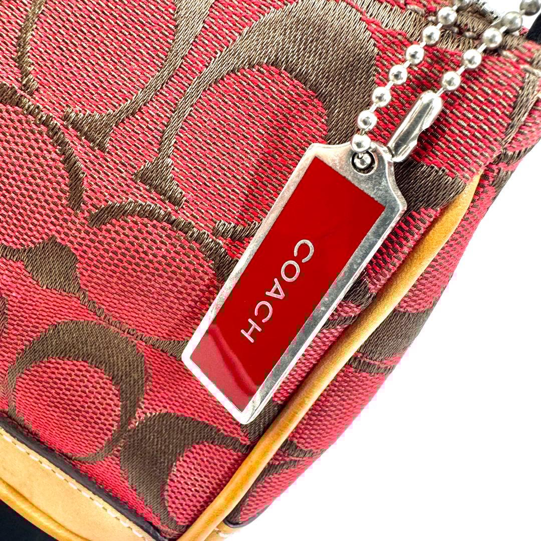 ✨美品✨COACH アクセサリーポーチ ミニバッグ キャンバス レザー レッド