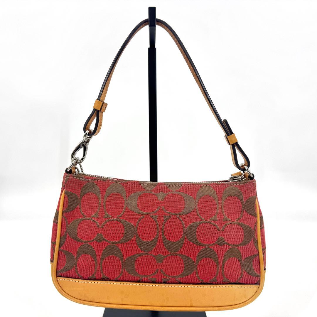 ✨美品✨COACH アクセサリーポーチ ミニバッグ キャンバス レザー レッド