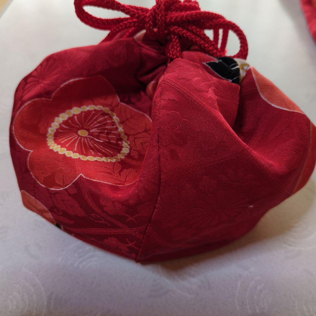 七五三３歳正絹手縫いの被布（中綿無し）巾着付き