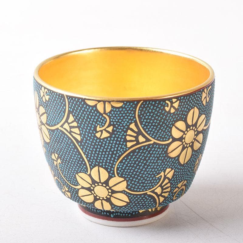 九谷焼　中田錦玉作　青粒金彩　ぐい呑　酒盃　共箱　V　R8386