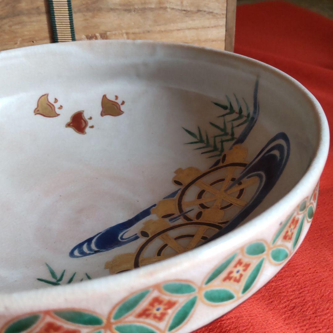 九谷焼菓子鉢仁清写水車千鳥図　初代滝口加全作【明治】【茶会】【骨董】【年代物】