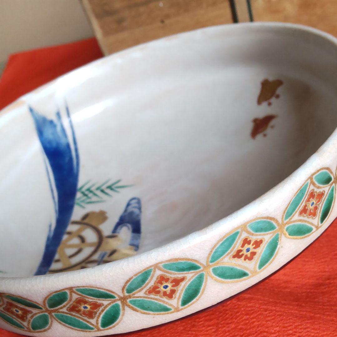 九谷焼菓子鉢仁清写水車千鳥図　初代滝口加全作【明治】【茶会】【骨董】【年代物】