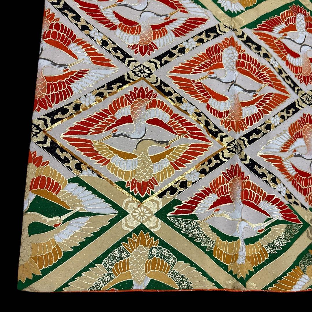 (う3)雅宴向鶴✨豪華絢爛な光を放つ金彩や格子模様のアンティーク振袖㊗️④点セット