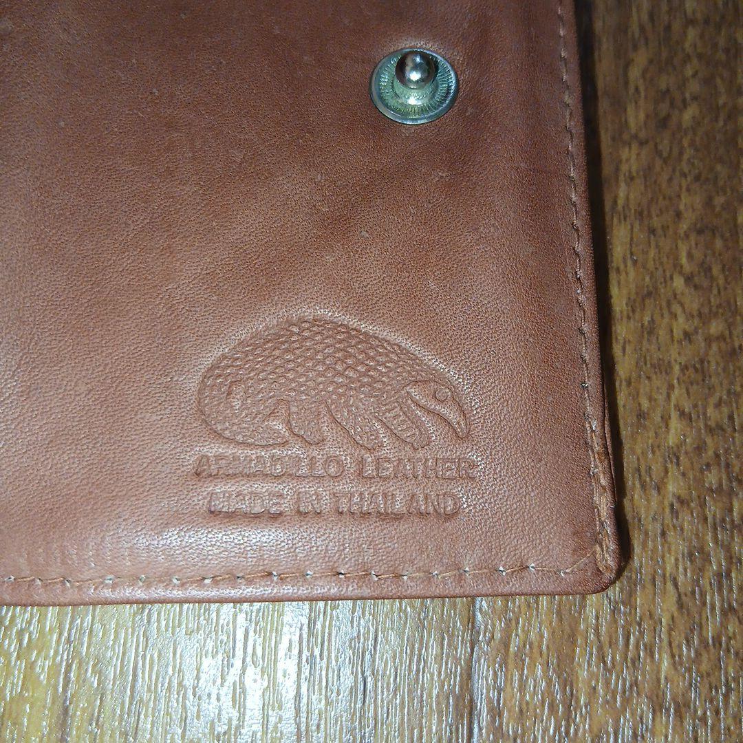 【レア】アルマジロ革 レザー 皮 二つ折り財布 がま口 金色 茶色 クリーム色