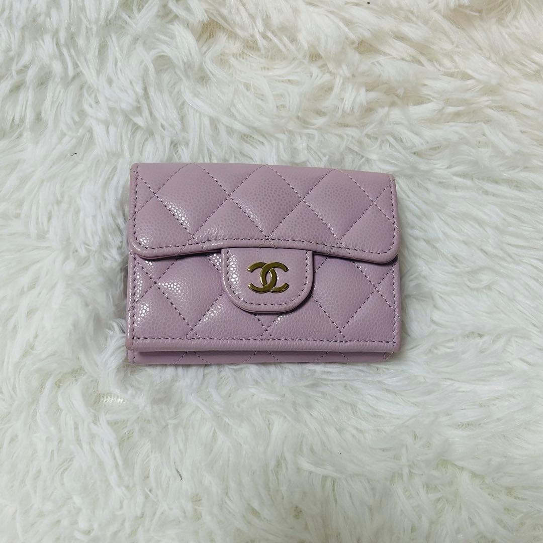 CHANEL シャネル レザー ミニウォレット 三つ折り財布 ピンク