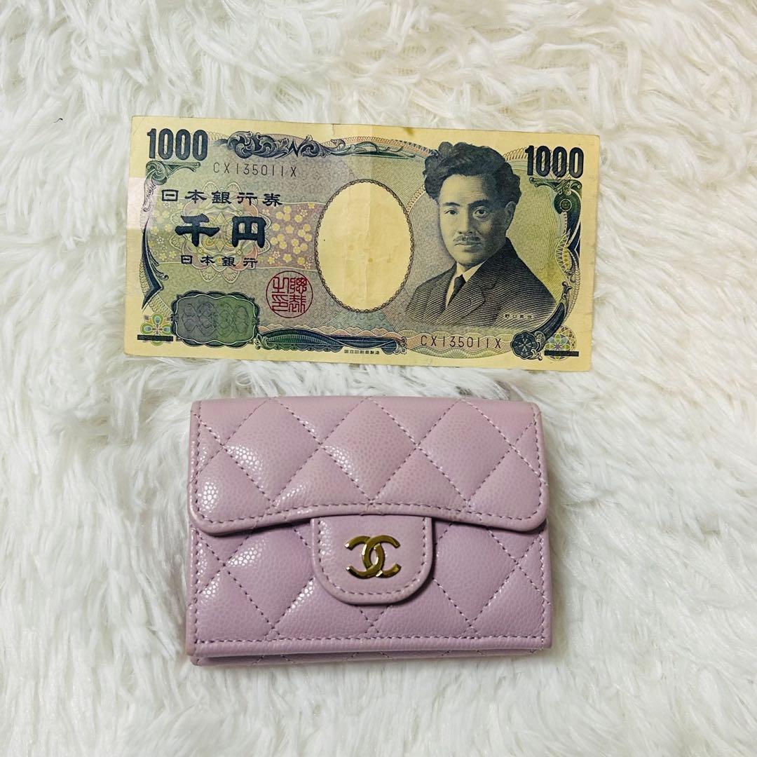 CHANEL シャネル レザー ミニウォレット 三つ折り財布 ピンク