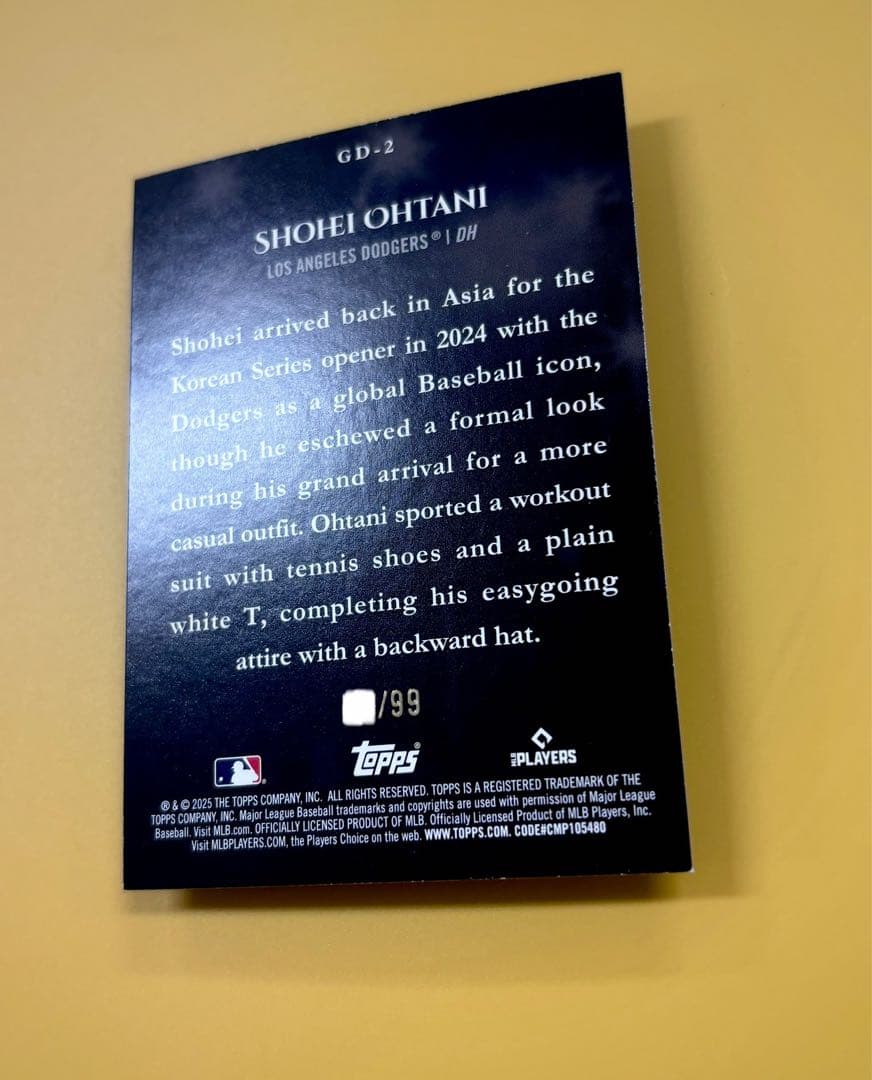大谷翔平 カード 99シリアル 2025 Topps Series GD-2