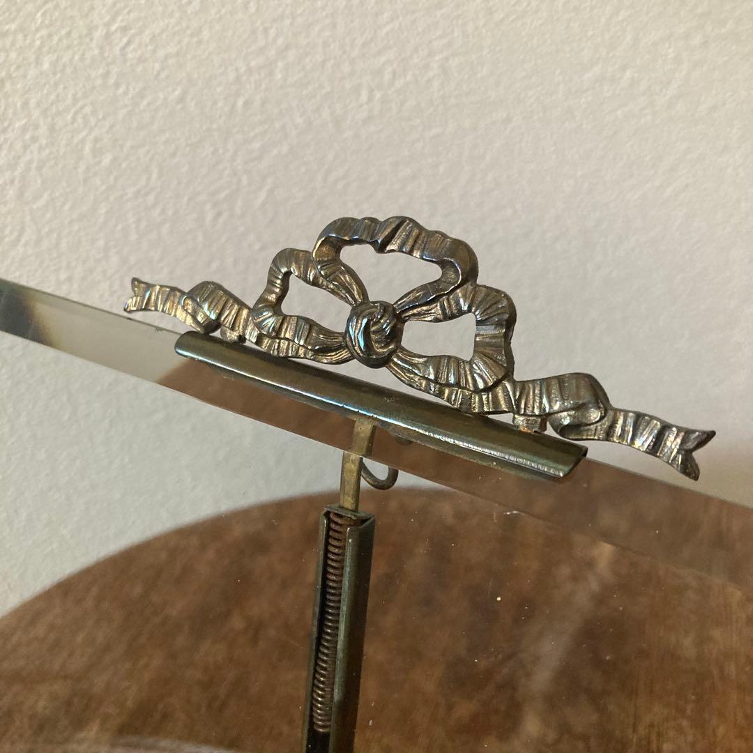 フランスアンティーク　ガラスと真鍮　リボンモチーフのフレーム希少サイズ