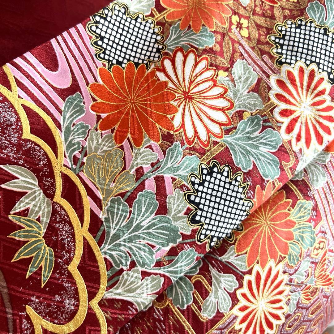 460 振袖のみ 正絹 コーラルピンク 桃 赤 金彩 駒刺繍 暈し染め