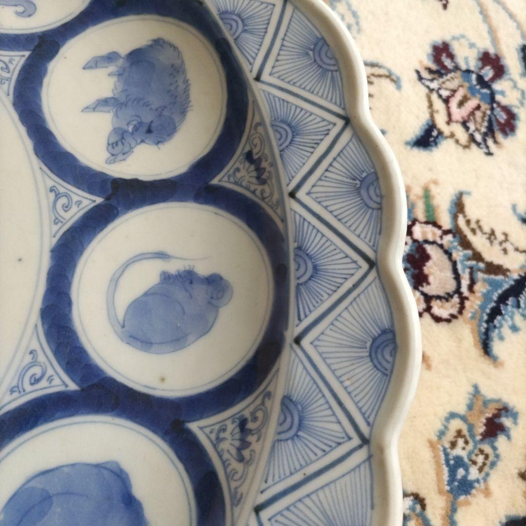 時代 十二支 大皿 染付 江戸 41.5cm 古伊万里 図変わり 珍品 干支