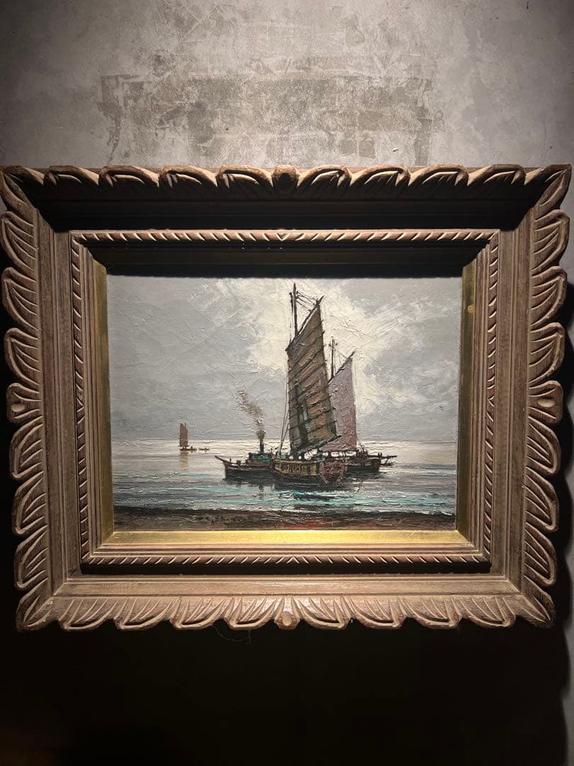 リアリズム　帆船の油彩画　肉筆油彩画
