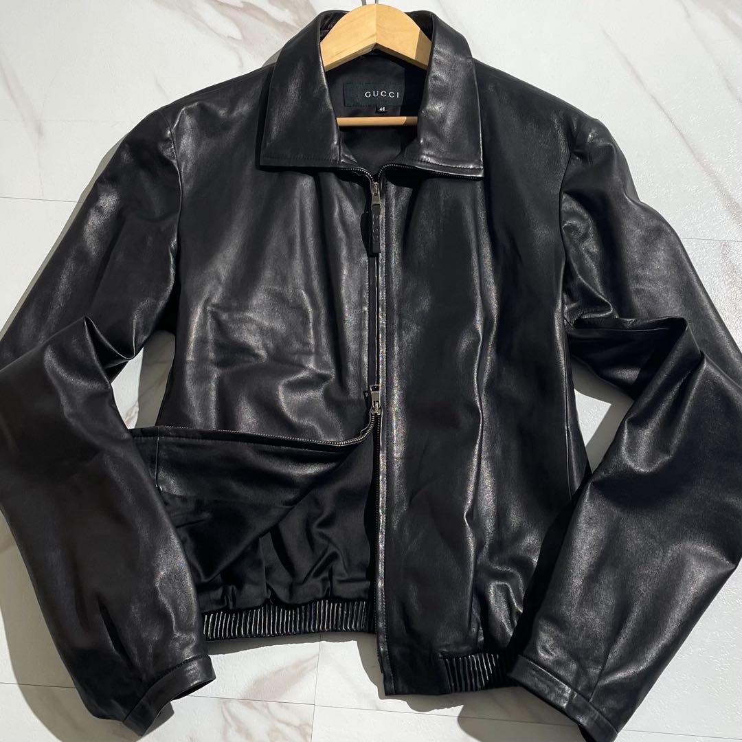 美品 グッチ シングルライダース レザージャケット トムフォード期 46
