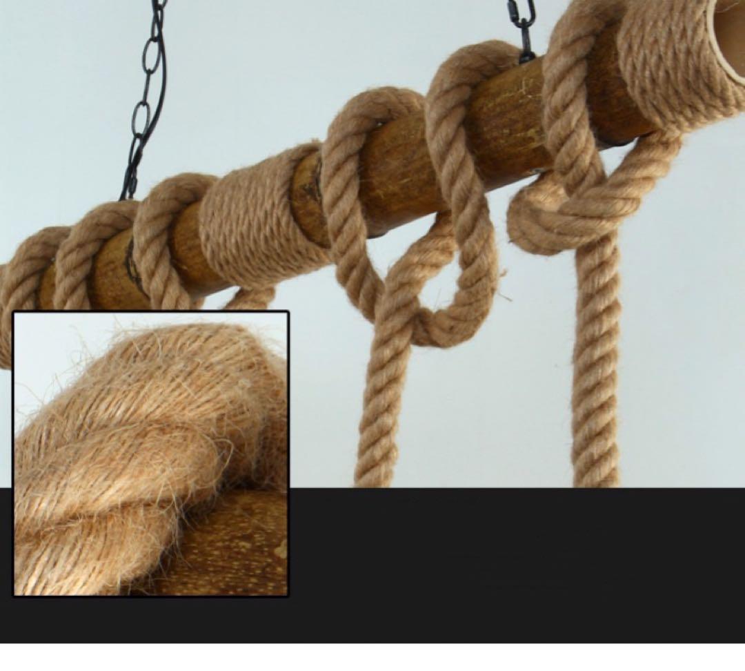 K*）様 LED電球付き ヴィンテージ風 3灯シャンデリア 木材・金属・ロープ製