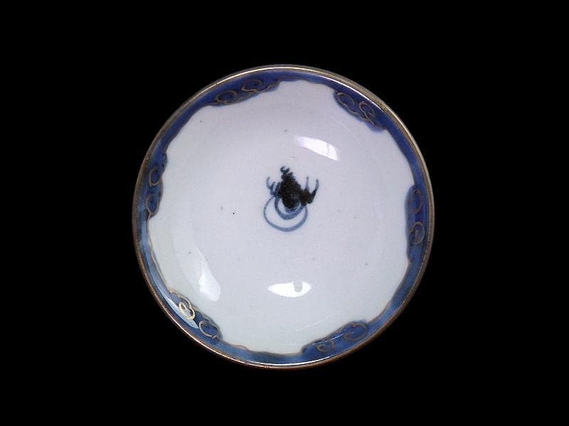 古伊万里　色絵　団龍紋　青海波に花の図　蓋茶碗　２客　D096AS-CWl