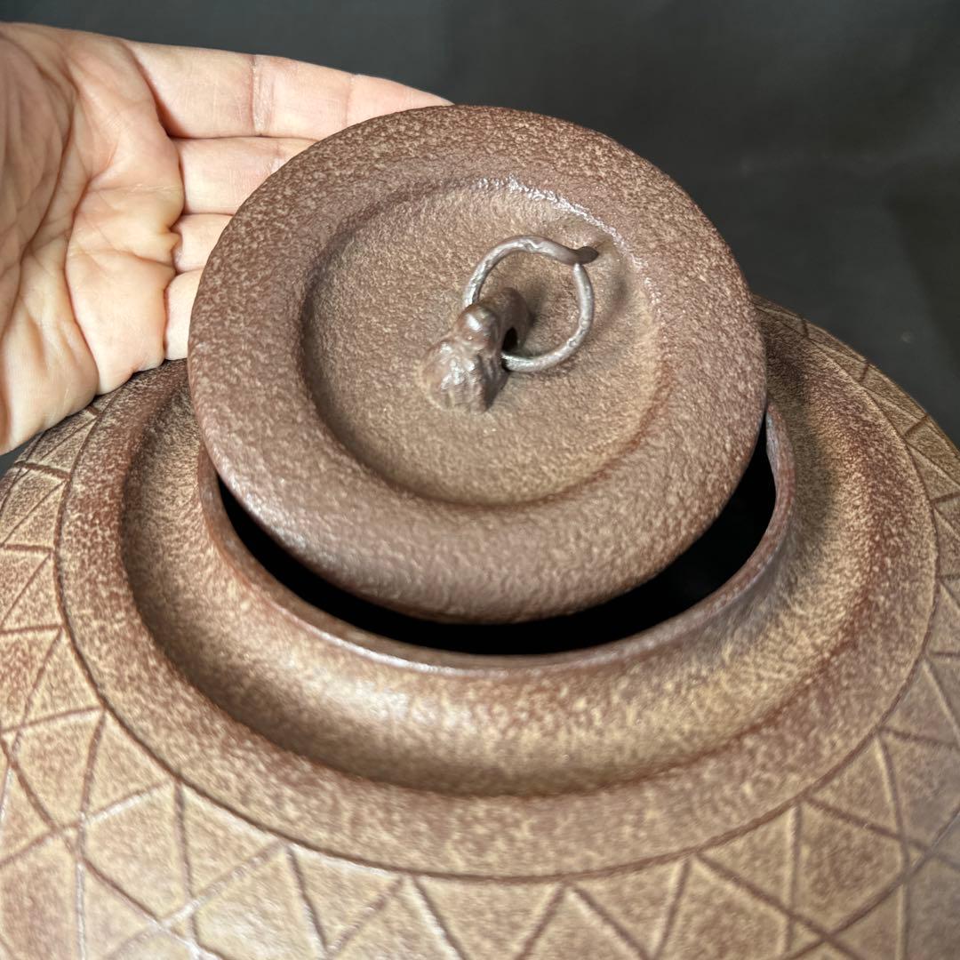 Ｆ18 送料無料　茶釜　平丸釜　桜　在銘　茶道　共箱　釜鐶　茶道具　佐藤浄清