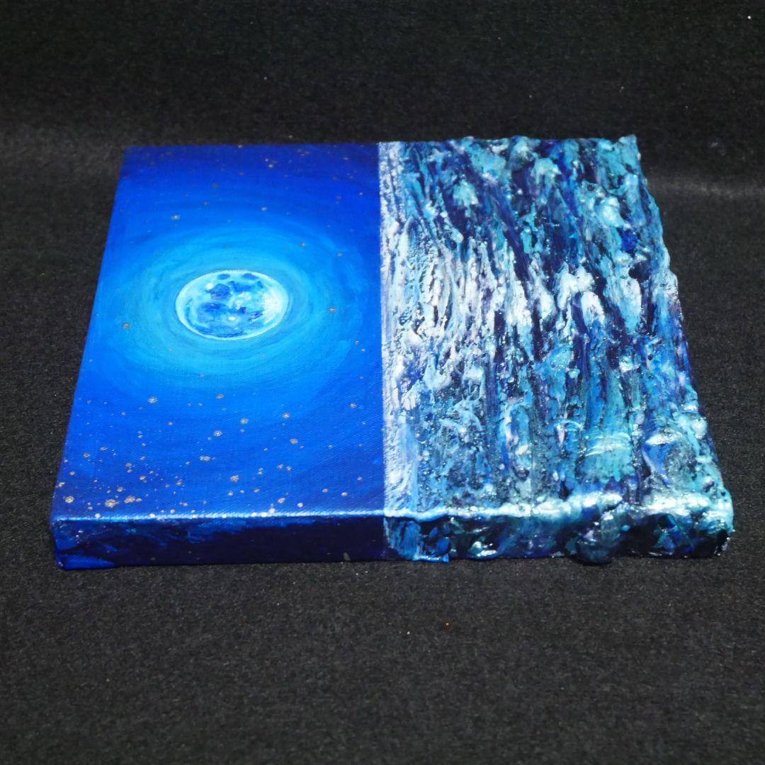油絵 油彩 油彩画 絵画 アートパネル【青い満月】